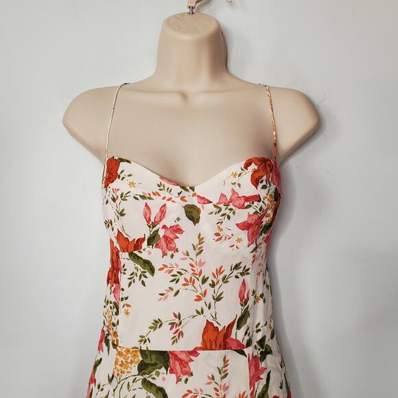 Reformation Juliette Dress Tropique Floral Print Midi White Red Size 10 New - Picture 4 of 11